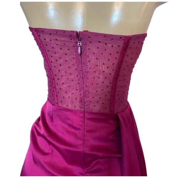Miss Circle Holly Fuchsia Crystallized Corset High Slit Satin Gown Size XS - Picture 6 of 13